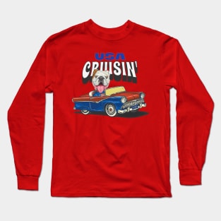 Cute Bulldog dog driving classic Car cruisin' USA Long Sleeve T-Shirt